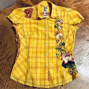 Johnny Was 3J Worksop Ocean Crane Embroidered Button Down